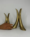 Pair of Brass Horn Tusk Stand Table Sculpture MCM Centerpiece 11" tall