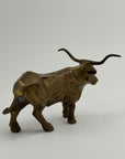Vintage Brass Longhorn Bull Sculpture – 7.5” Long, 5.75” Horn Span, 4.75” Tall – Western-Southwestern-Texas Ranch Décor