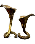 Vintage Brass Calla Lily Candleholders – Interlocking Pair, Made in Hong Kong – Elegant Mid-Century Taper Holders (Set of 2)