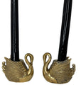 Pair of Vintage Brass Swan Candlestick Holders- Mid-Century Taper Candle Holders