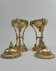 Pair of Vintage Brass Urns with Rams’ Heads & Flame Finials