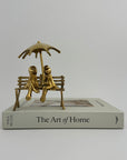 Vintage Brass Charming Frog Couple on Bench Under Umbrella