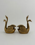 Small Pair of Vintage Brass Double Swan Planters – Hollywood Regency Stash Pots – 7”
