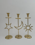 Vintage Brass Sun, Moon & Star Candlestick Trio – Celestial Mid-Century Modern Candle Holders