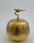 Vintage Brass Trinket Bowl with Butterfly Lid and Floral Etchings
