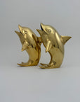 Vintage Solid Brass Dolphins – 10” Coastal Wishing Vessels/Coin Banks-A Pair