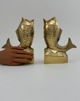 Vintage Brass Koi Fish Bookends | Mid Century Modern Fish Vases | Hollywood Regency Coastal Decor – Pair