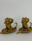 Whimsical Vintage Bronze Mouse Candleholders – Leaf Boats- A Pair