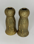 Hollywood Regency Dorthy Draper Style Tassel Candlestick Pair Rope Knot
