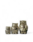 Small Mini Charming Vintage Brass Owl Trio in Retro Tuxedos