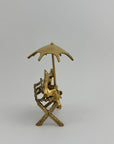 Vintage Brass Charming Frog Couple on Bench Under Umbrella