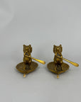 Whimsical Vintage Bronze Mouse Candleholders – Leaf Boats- A Pair