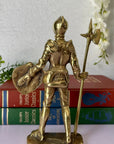 Vintage Brass Knight in Armor with Shield and Halberd Figurine