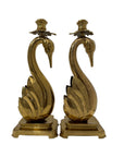 Pair of Vintage Brass Swan Candlestick Holders – Elegant Mid-Century Taper Candle Holders (14”) by Ethan Allen