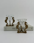 Vintage Brass Seahorse Stands with Crystal Inserts-A Pair