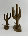 Vintage Brass Saguaro Cactus & Roadrunner — Pair (Set of 2)