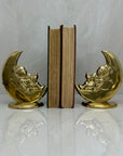 Vintage Brass Bookends of Girl Sleeping in Moon- A Pair