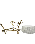 Vintage Cut Crystal Bowl with Ornate Brass Branch & Leaf Stand – Mid-Century Elegance