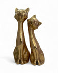 Tall Vintage Brass Smiling Cat Pair