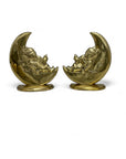 Vintage Brass Bookends of Girl Sleeping in Moon- A Pair