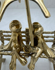 Vintage Brass Charming Frog Couple on Bench Under Umbrella