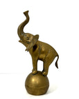 Vintage Brass Elephant on Ball | Mid-Century Circus Sculpture | 13+ inches tall