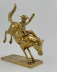 Vintage Brass Cowboy on Bucking Horse Sculpture – Rare Western Rodeo Figurine