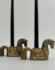 Pair of Vintage Trojan Horse Brass Candleholders