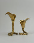 Vintage Brass Calla Lily Candleholders – Interlocking Pair, Made in Hong Kong – Elegant Mid-Century Taper Holders (Set of 2)