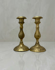 Vintage Brass Floral Candlestick Holders-A Pair