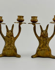 Vintage Brass Rabbit Candleholders-A Pair