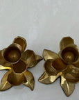 Vintage Brass Flower Candle Holders-A Pair