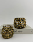 Vintage Brass Brutalist Style Candleholders With Glass Inserts-A Pair