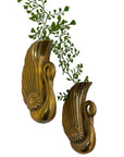 Pair of Vintage Brass Swan Wall Pockets / Hanging Holders