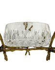 Vintage Cut Crystal Bowl with Ornate Brass Branch & Leaf Stand – Mid-Century Elegance