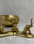 Vintage Brass Etched Bowl with Atop Elephant Stand