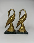 Vintage Brass Crane Pair on Marble Base