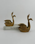 Small Pair of Vintage Brass Double Swan Planters – Hollywood Regency Stash Pots – 7”