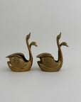 Small Pair of Vintage Brass Double Swan Planters – Hollywood Regency Stash Pots – 7”