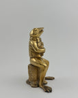 Melodic Croak: Vintage Brass Frog Guitarist on Stump Playing Guitar-Figurine