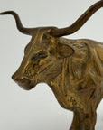Vintage Brass Longhorn Bull Sculpture – 7.5” Long, 5.75” Horn Span, 4.75” Tall – Western-Southwestern-Texas Ranch Décor