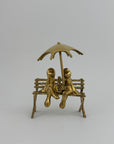 Vintage Brass Charming Frog Couple on Bench Under Umbrella