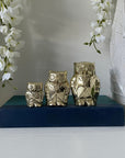 Small Mini Charming Vintage Brass Owl Trio in Retro Tuxedos