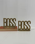 Vintage Brass “BOSS” Bookends | Mid-Century Modern Office Decor