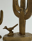 Vintage Brass Saguaro Cactus & Roadrunner — Pair (Set of 2)