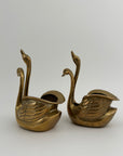 Small Pair of Vintage Brass Double Swan Planters – Hollywood Regency Stash Pots – 7”