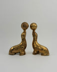 Vintage Brass Seal Bookends with Ball-A Pair