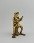 Melodic Croak: Vintage Brass Frog Guitarist on Stump Playing Guitar-Figurine