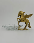 Vintage Brass Pegasus With Glass Trinket Dish- A Set