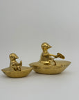 Vintage Brass Duck and Duckling Paddling Boats-A Pair